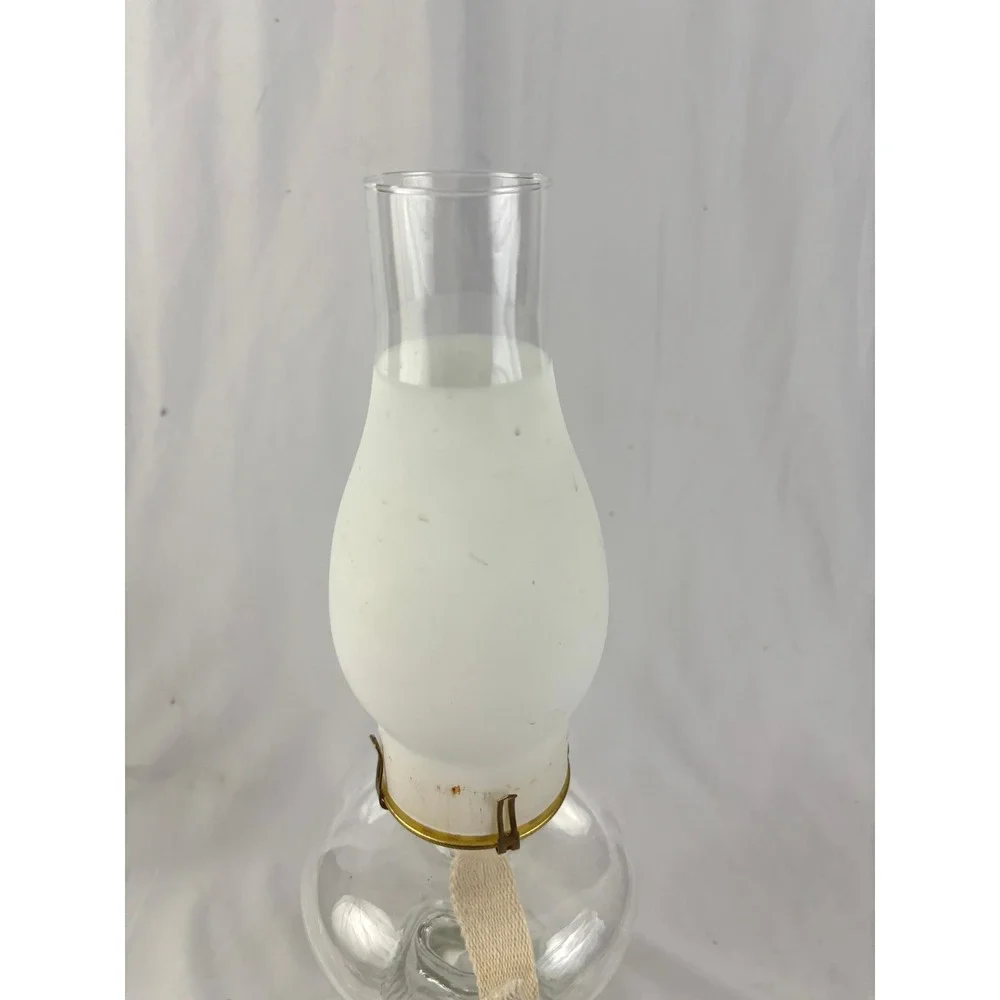 Vintage‎ Clear Glass Hurricane Oil Lamp Frosted Chimney Kerosene Lantern